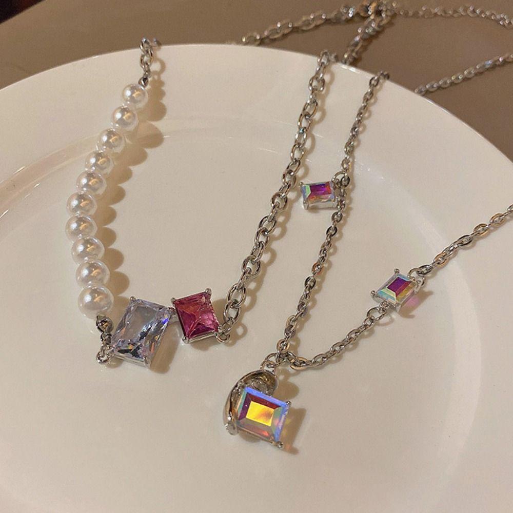 Mxbeauty Kalung Wanita Pesta Keren Mutiara Mengkilap Retro Kristal Gaya Korea Necklace