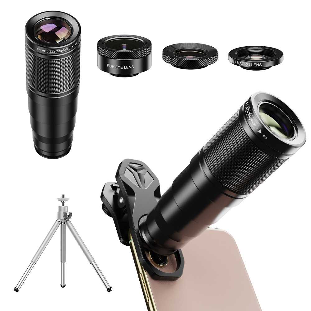 APEXEL 4 in 1 Lensa Smartphone Telezoom Telephoto Wide Macro Fisheye - APL-22X105-4IN1