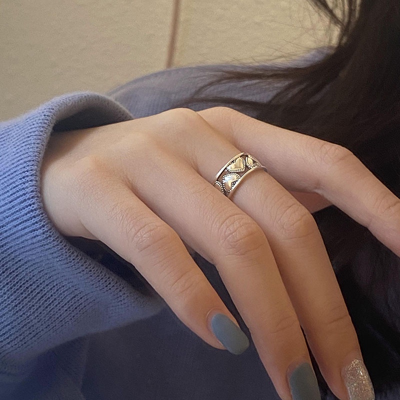 Cincin Bukaan Geometris Hati Bahan Alloy Korea Untuk Anak Perempuan