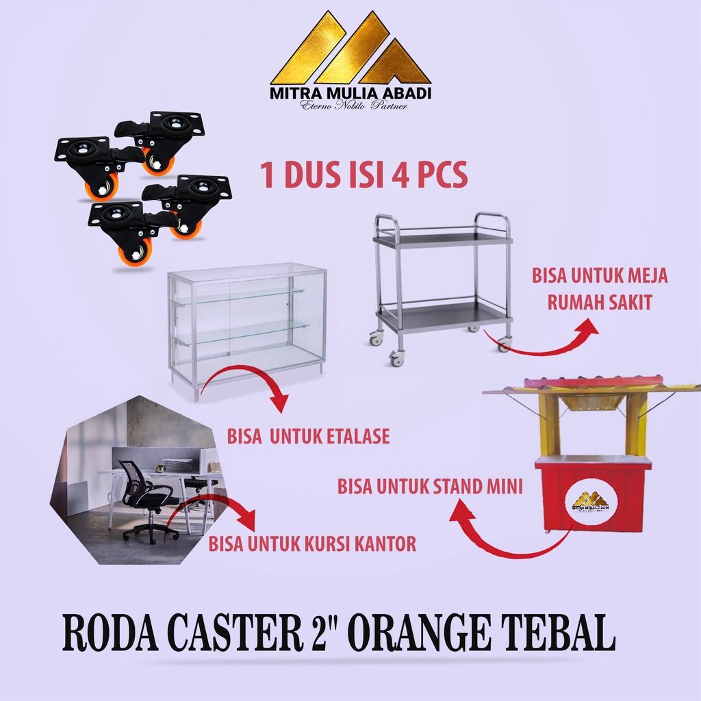 Roda Orange 4PCS Kaster/Kastor  2&quot; Inci TEBAL Plus Rem  dan Tanpa Rem  Serba guna