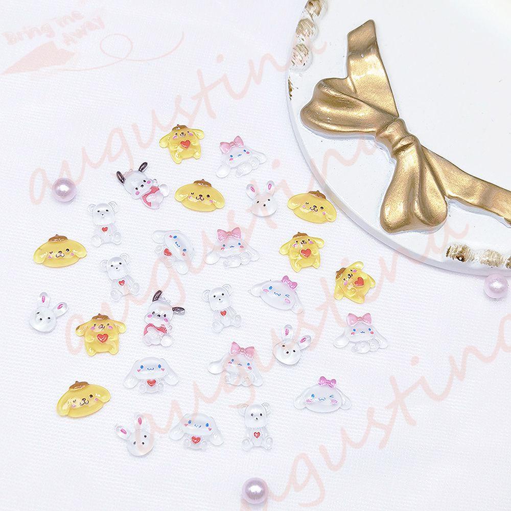 Agustina DIY Dekorasi Nail Art Indah Kuromi Kartun Pikachu Hewan Flatback decor HelloKitty Bear AB Kristal Perhiasan Kuku
