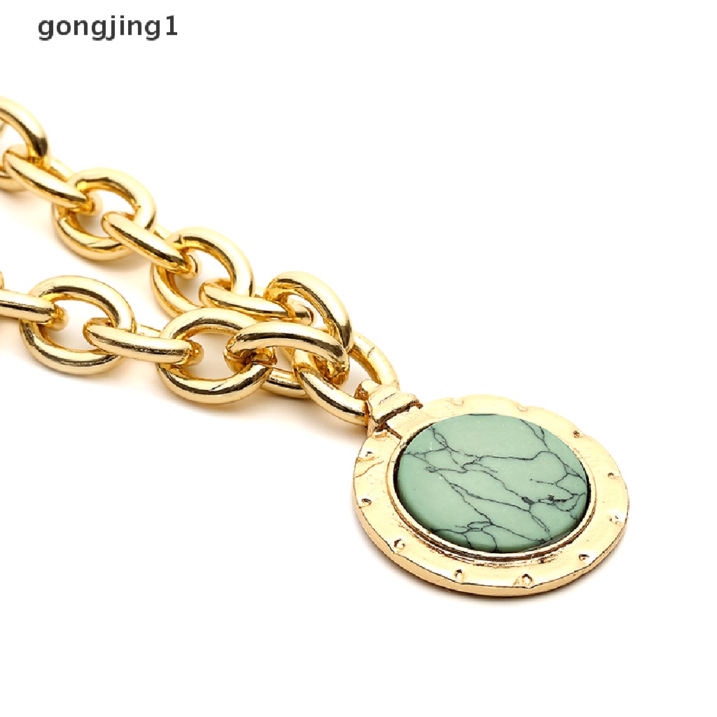 Ggg Vintage Wanita Rantai Batu Hijau Liontin Statement Choker Kalung Pesona Perhiasan ID