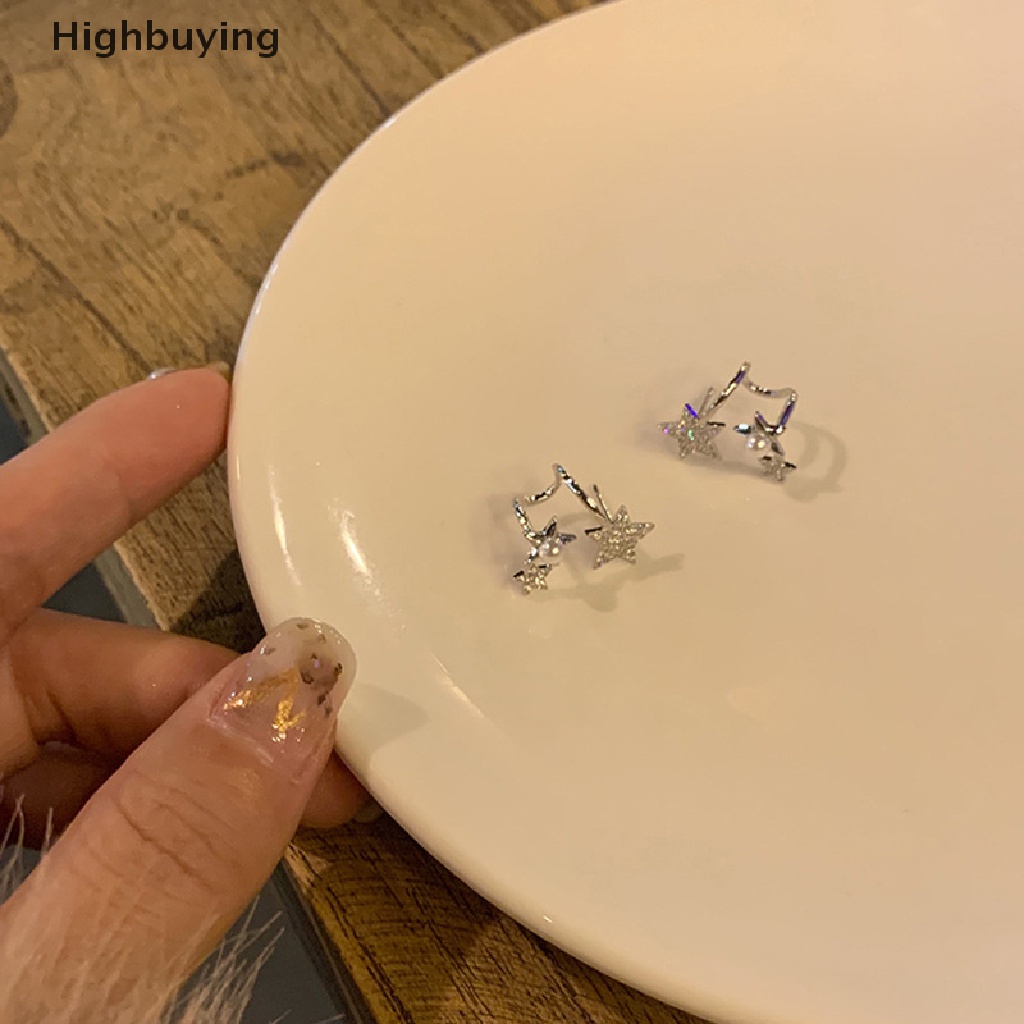 Hbid Manis Keren Y2k Aksesoris Lucu Bintang Pentagram Stud Anting Berlian Imitasi Mengkilap Lucky Star Earings Untuk Wanita Korea Perhiasan Glory