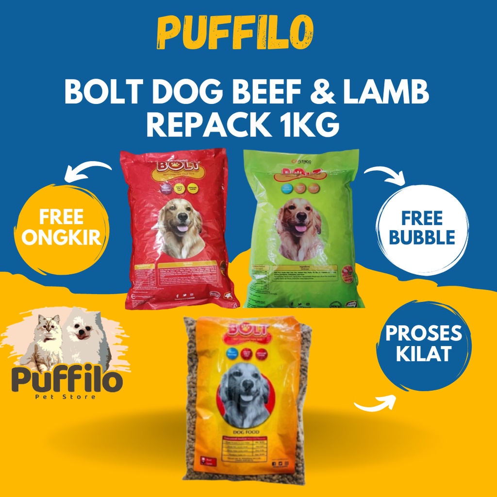 Makanan Anjing Bolt Dog Beef &amp; Lamb Repack 1Kg