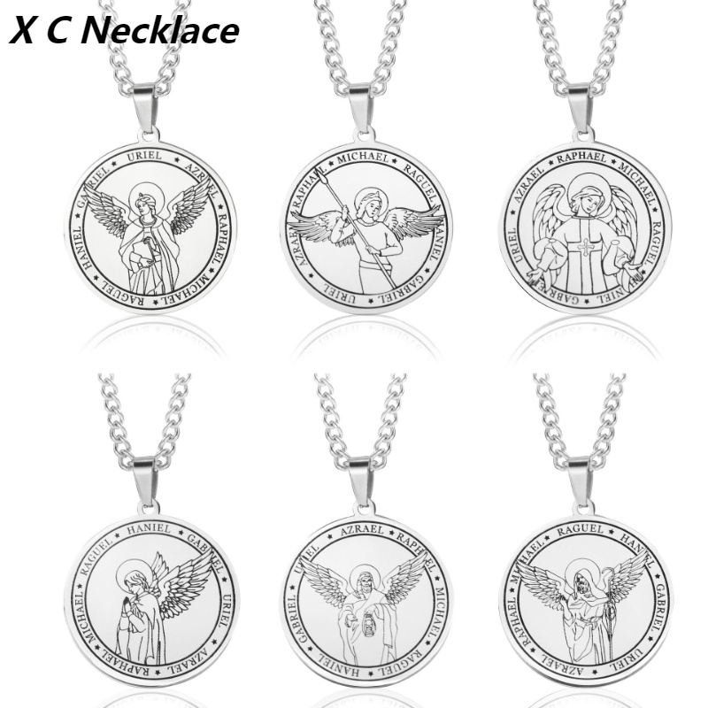 [X C Kalung] Baru Emas &amp; Perak Hip-hop Punk Retro Seven Angels Pendant Religi Baja Titanium Liontin Anti Karat Kalung Pria &amp; Wanita Festival Hadiah Perhiasan