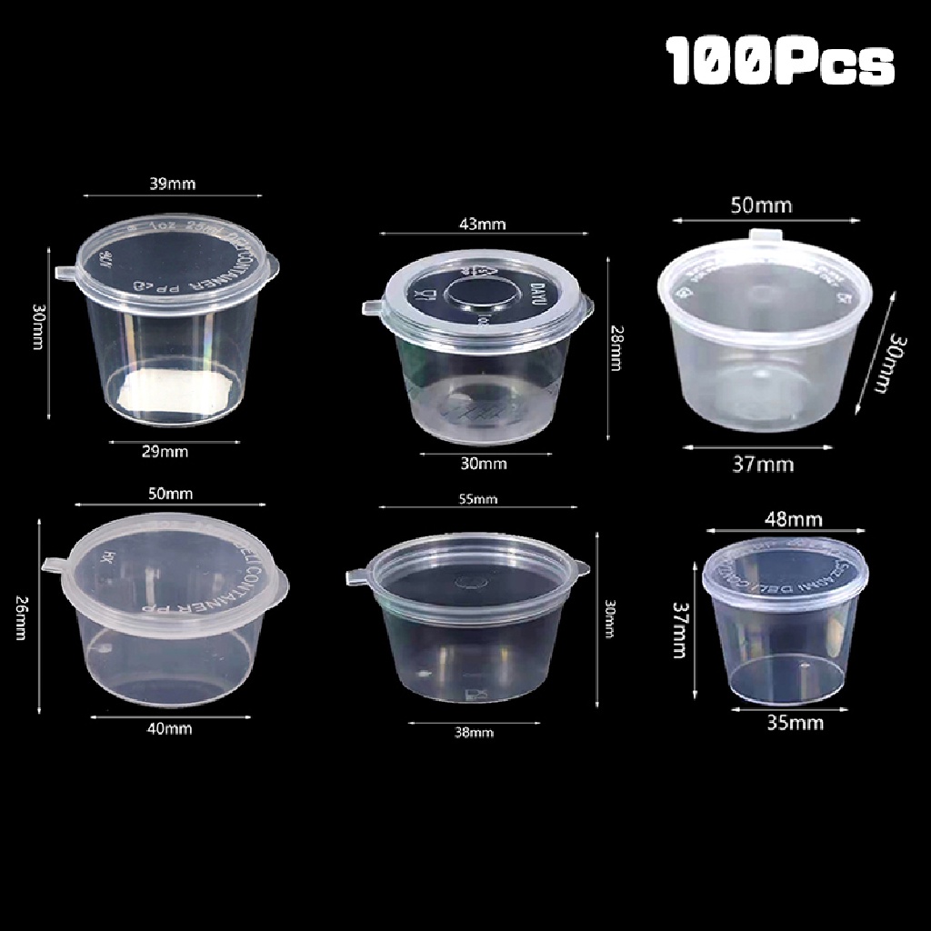 [HeavenDenotation] 100pcs Kotak Packing Plastik Mini 20-40ML Disposable Sauce Cup Bulat Bening Bumbu Makanan Wadah Penyimpanan Kotak Organizer Dapur HDV