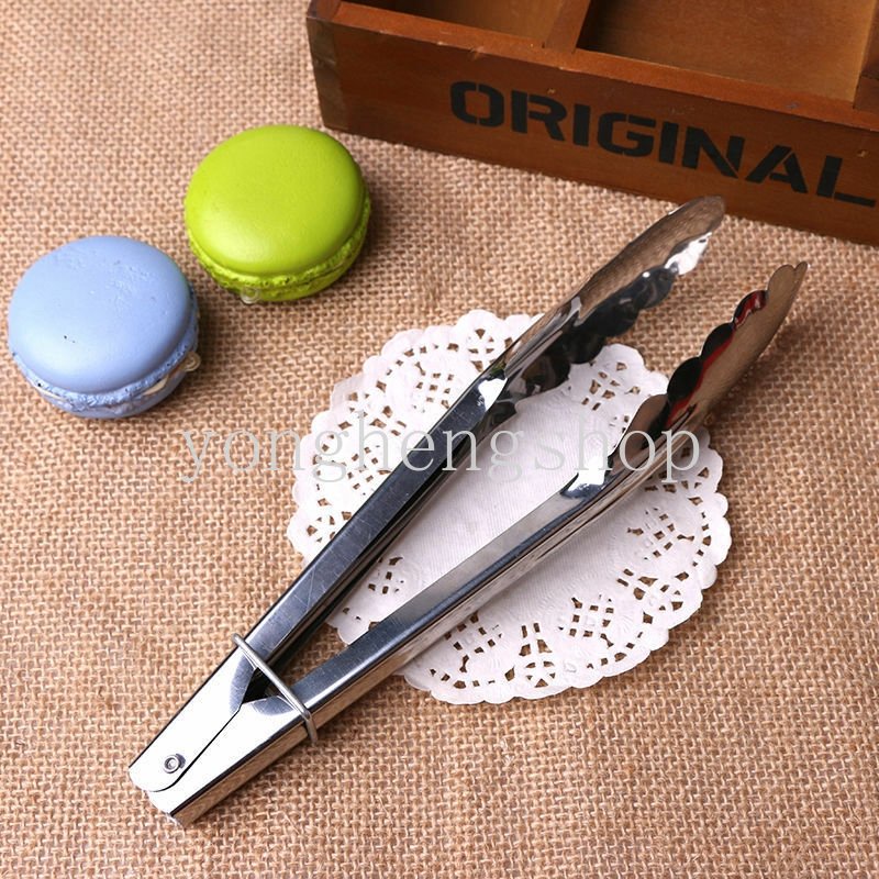 Penjepit Makanan Stainless Steel Dengan Kunci BBQ Memanggang Roti Klip Pesta Kue Salad Dessert Serving Tongs Penjepit Masak Aksesoris Dapur