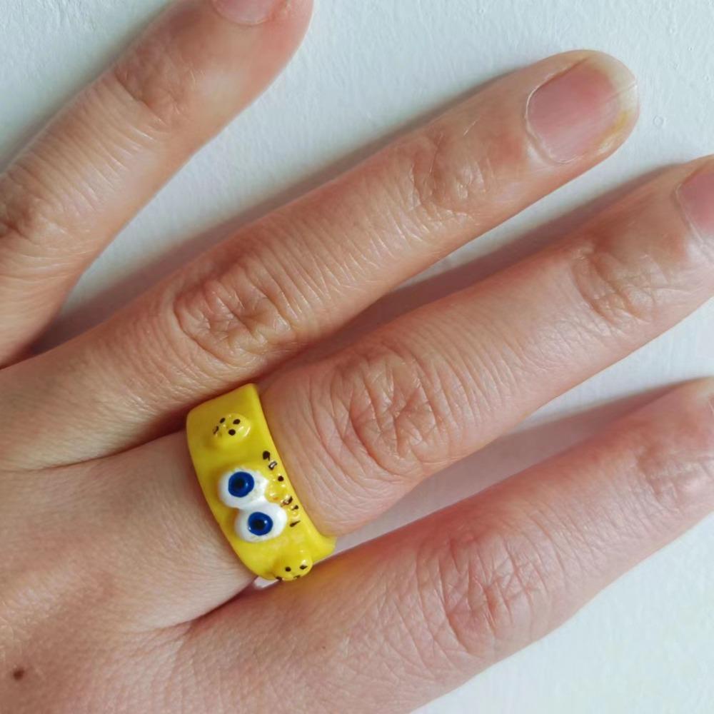 [Elegan] Spongebob Cincin Lucktune Manis Hadiah Natal Resin Hewan Kpop Perhiasan Aksesoris Populer