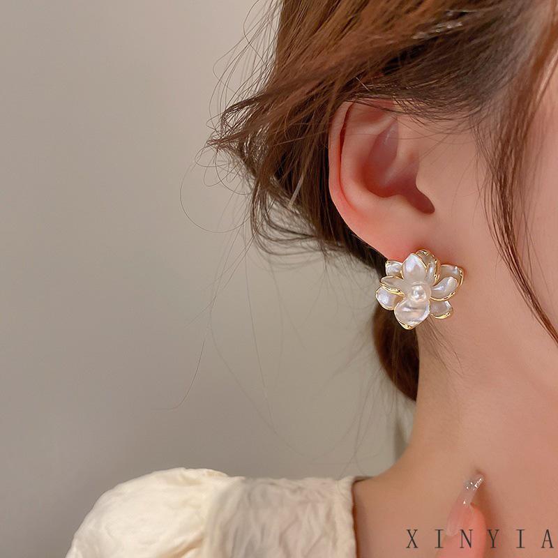 [xinyia.id11] 3d Bunga Besar Anting Wanita Temperamen Fashion Retro925 Perak Stitch Anting-Anting