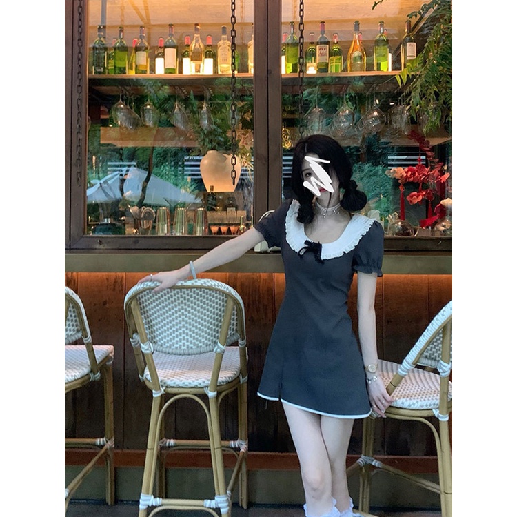 Red Rehat teh kecil gaya Prancis, keinginan murni, angin manis, pinggang manis, liburan A-line, gaun seksi kelas atas, temperamen musim panas wanita