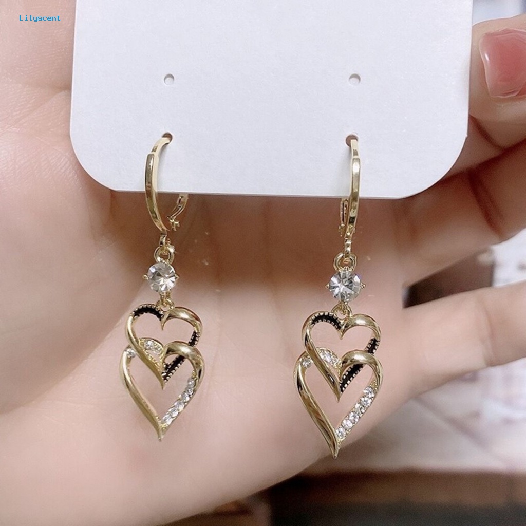 Lilyscent 1pasang Electroplating Menjuntai Anting Fashion Perhiasan Mempesona Berlian Imitasi Menjuntai Anting-Anting Gaya Korea