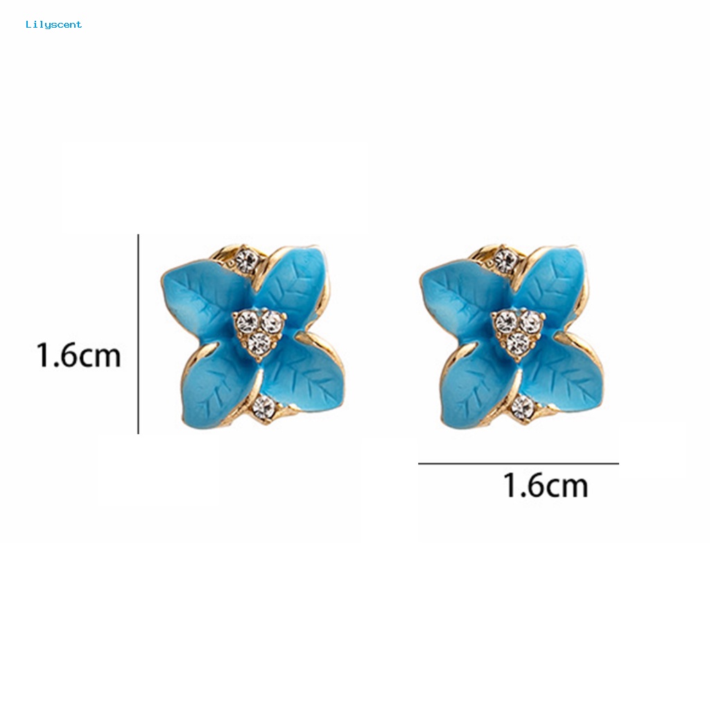 Lilyscent 1pasang Electroplating Women Stud Earrings Untuk Pacaran Bunga Gardenia Biru Women Ear Studs Jewelry Geometric