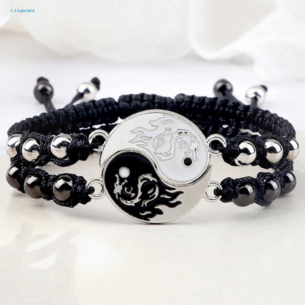 Lilyscent 1pasang Nyaman Memakai Manik-Manik Gelang Hadiah Hari Valentine Gelang Perhiasan Pesta Club Memakai Tali Nilon