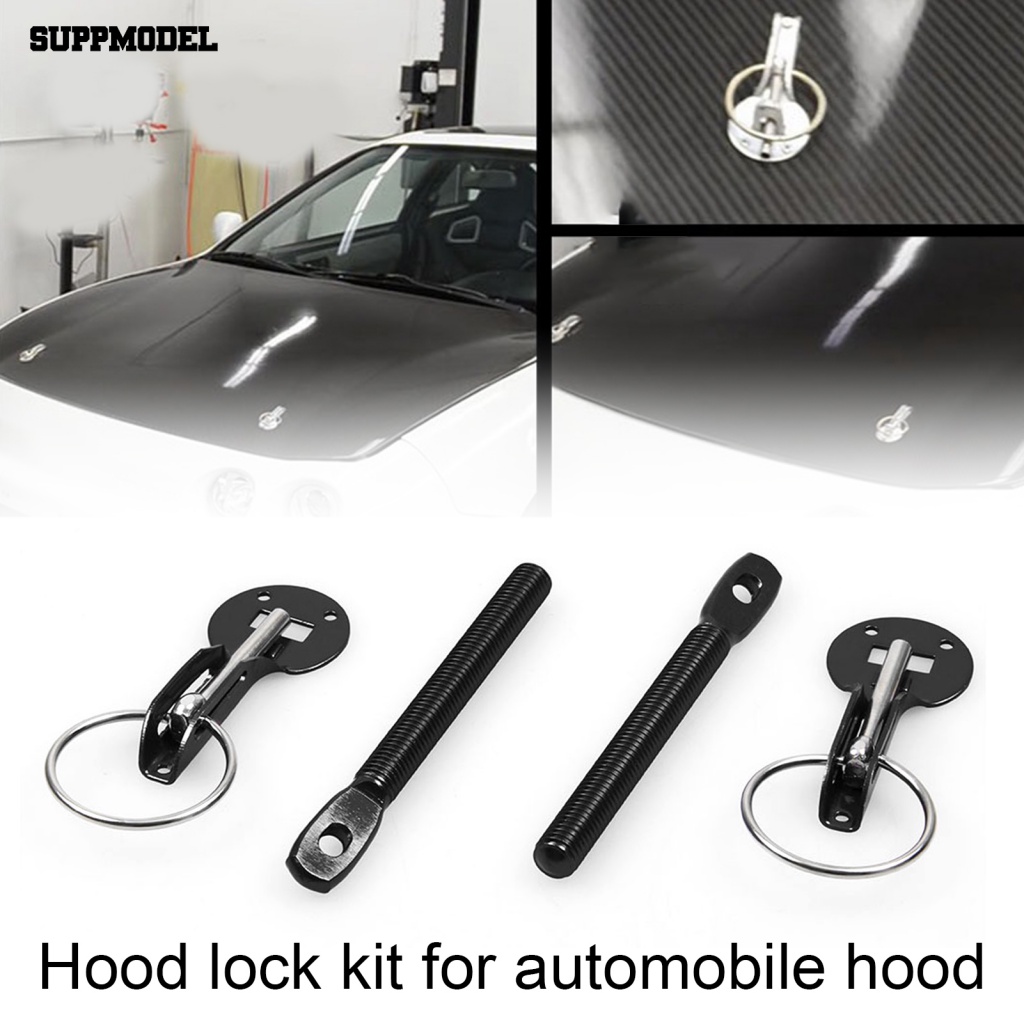 Suppmodel 2set Kait Bonnet Hitam Untuk Mobil Pin Bonnet Lock Aluminium Alloy Heavy-duty