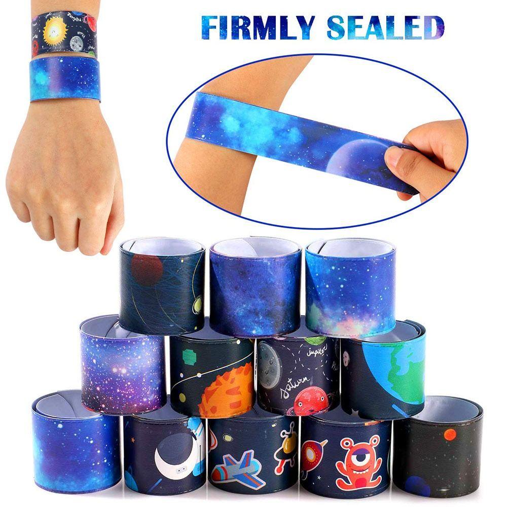 Mxbeauty 5pcs Space Slap Bracelets Anak Dewasa Untuk Anak Planet Bracelet Shake Wristbands Dekorasi Pesta Tangan Tepuk Lingkaran