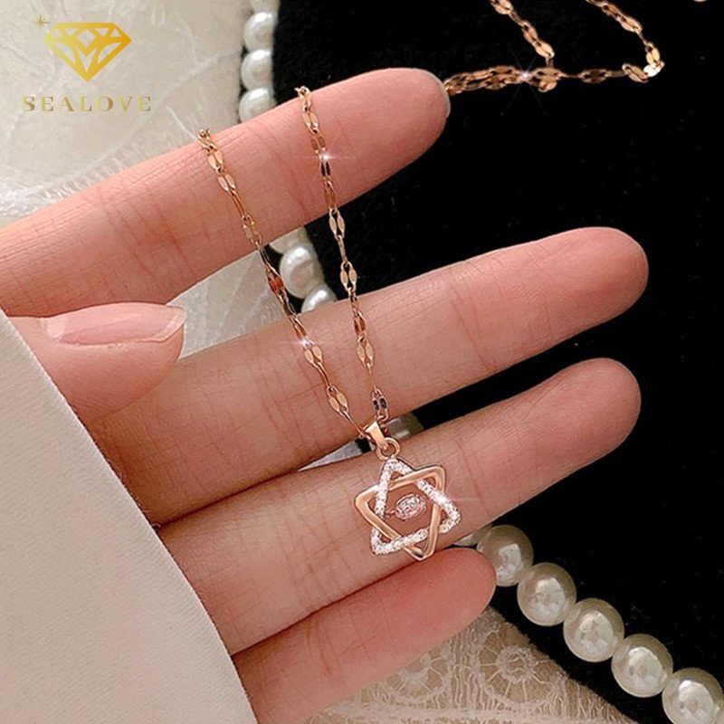 Kalung Titanium Wanita Anti Karat Kalung Bintang Emas 18K Perhiasan Korea