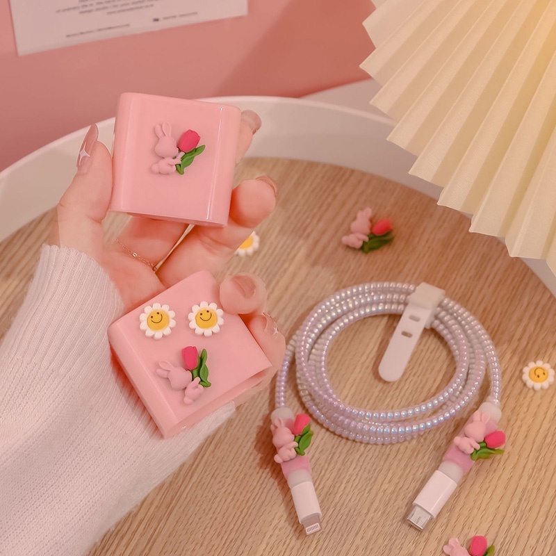 Cute girly style Pink charger protector Penutup Pelindung Kabel data Cable protector charger Case Untuk charger iP18/20W