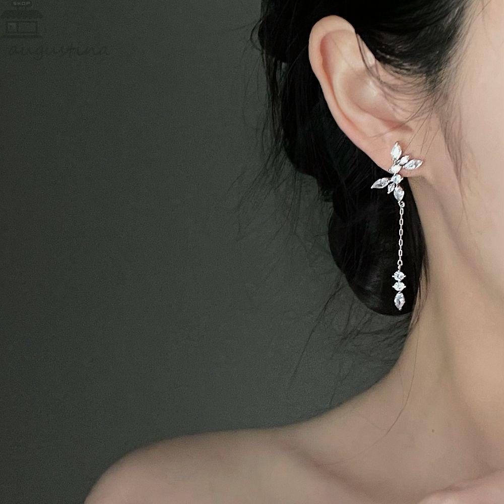 Agustinina Anting Rumbai Panjang Elegan Manis Perhiasan Fashion Berlian Imitasi Hadiah Indah Wanita Ear Studs