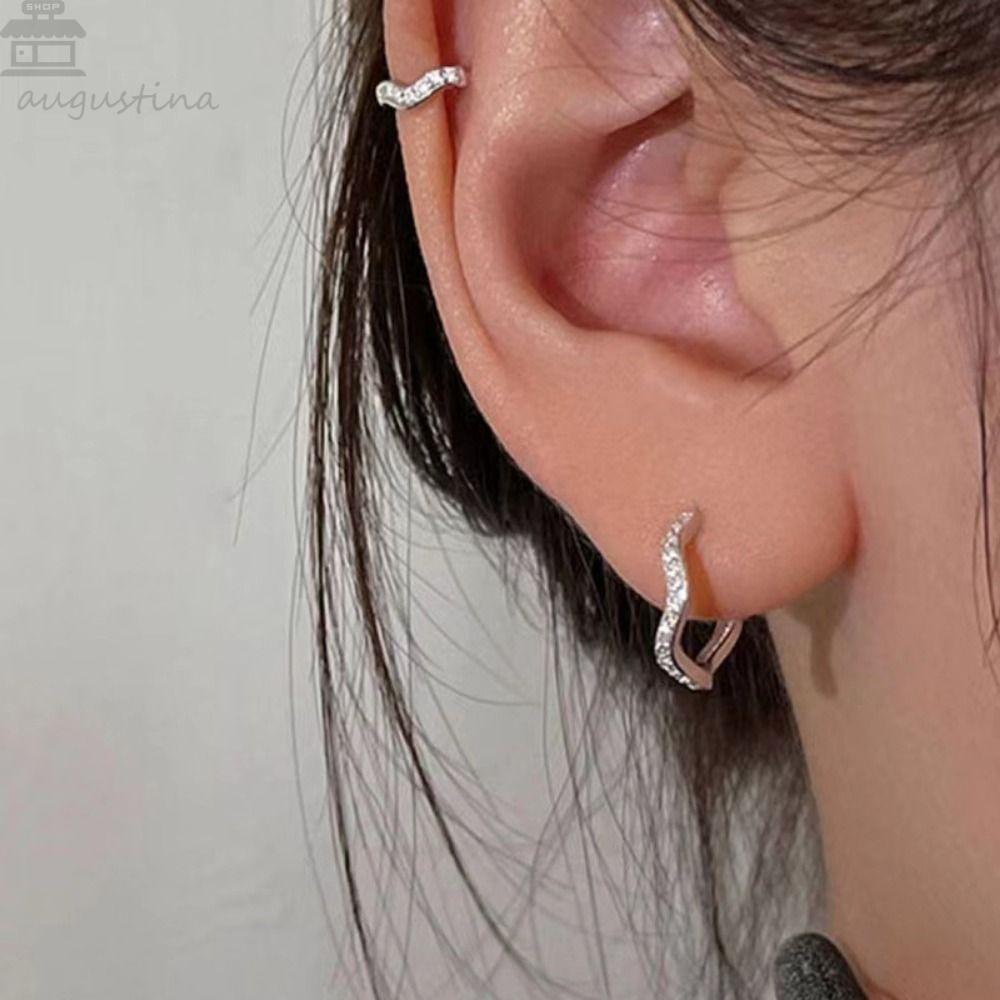 Agustina Wanita Anting Hoop Kepribadian Lingkaran Sederhana Fashion Logam Zirkon Perhiasan Fashion
