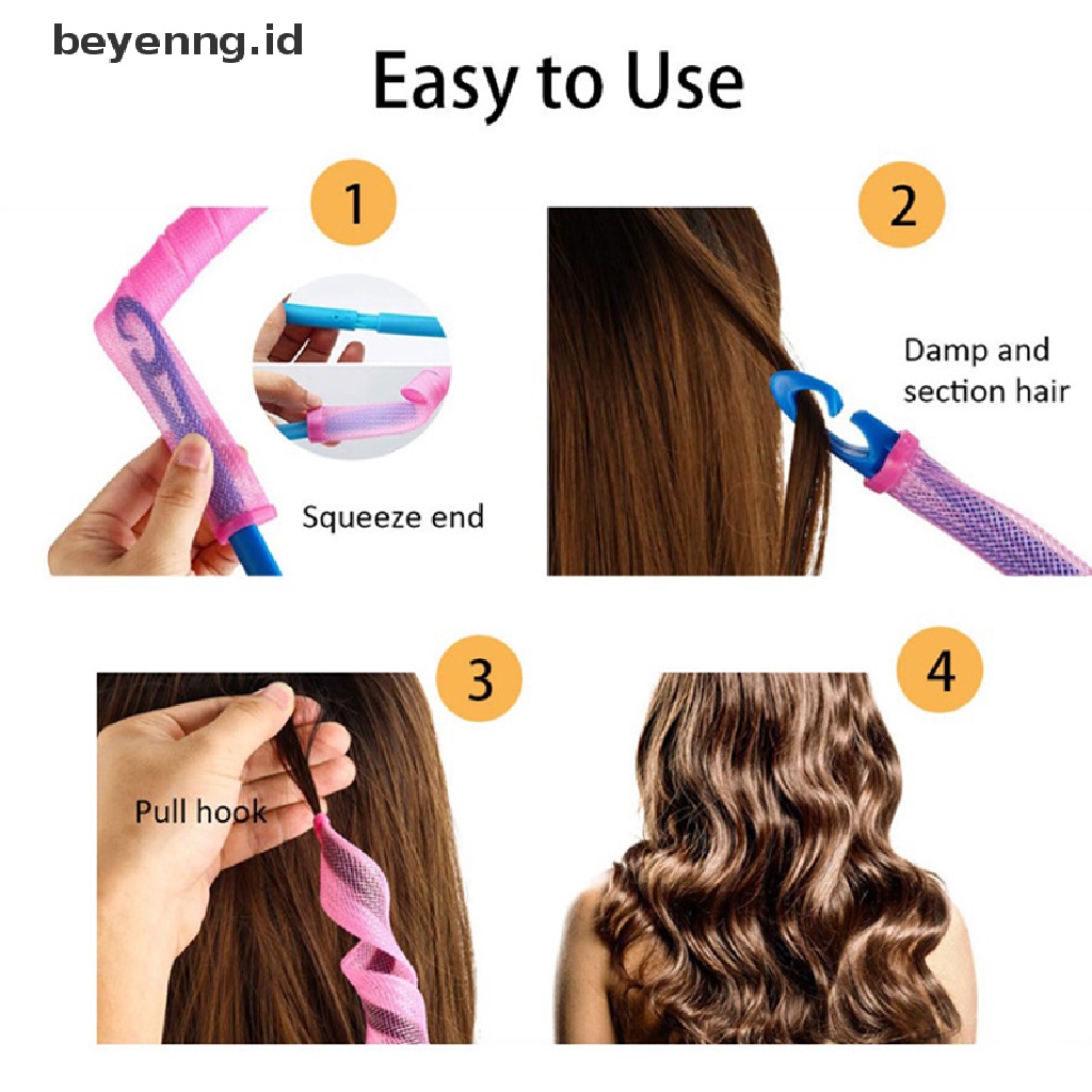 Beyen 10PCS (30-65cm) Rol Rambut Bentuk Siput Bukan Waveform Spiral Round Curl Hair tool ID