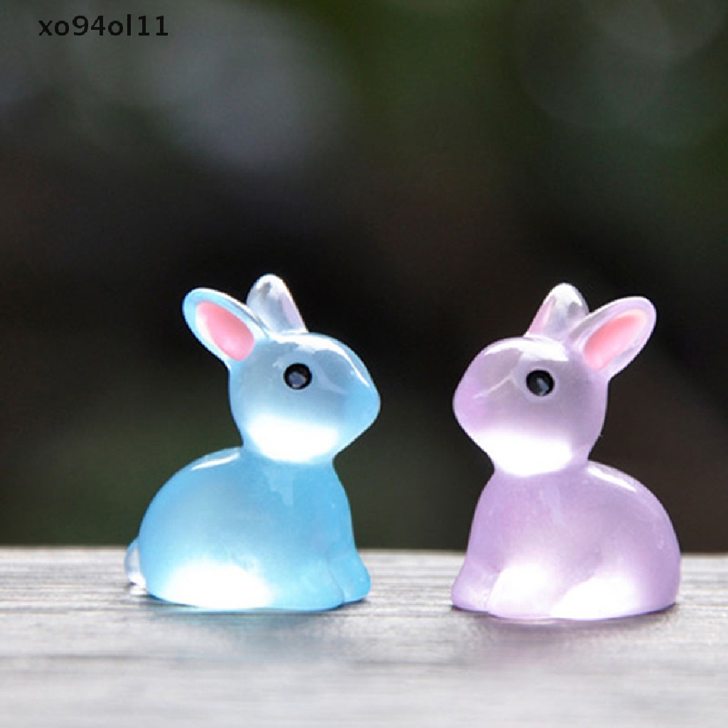 Xo 10PCS Lucu Mini Luminous Resin Bunnies Ornamen Glow Miniatur Kelinci OL