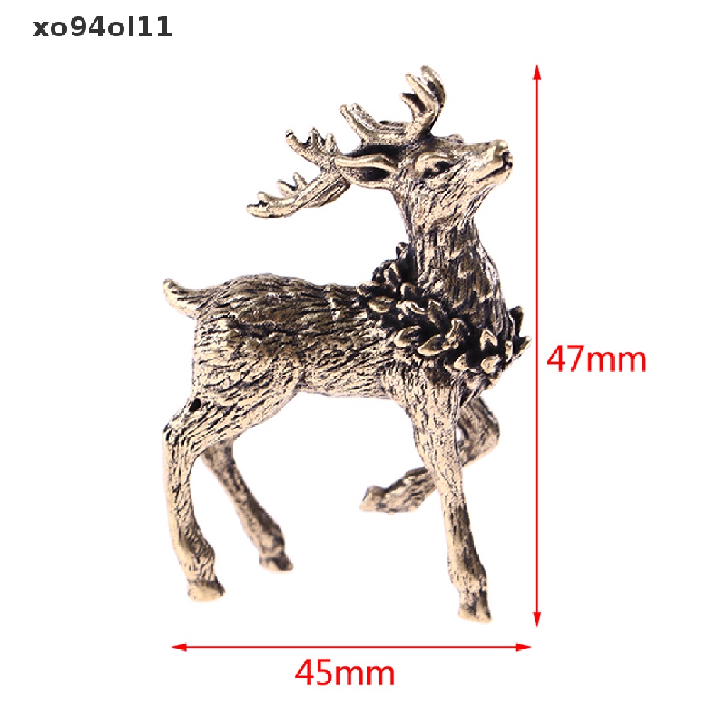 Xo 2PCS Ornamen Patung Rusa Tembaga Murni Patung Miniatur Rusa Kuningan Solid OL