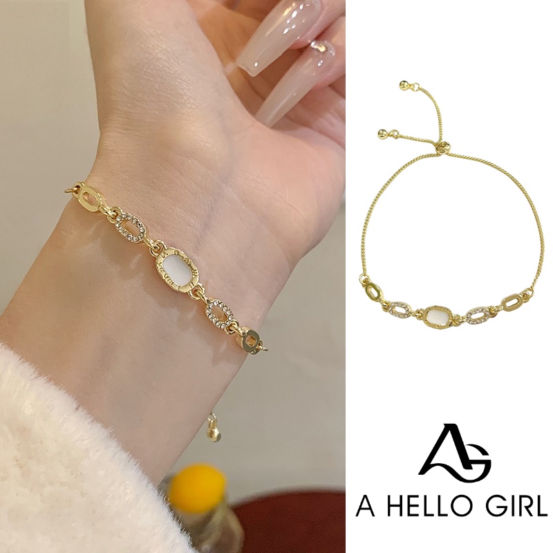 Ahellogirl2023gelang Tangan Baru Oval Simple Hias Zircon Adjustable Untuk Wanita