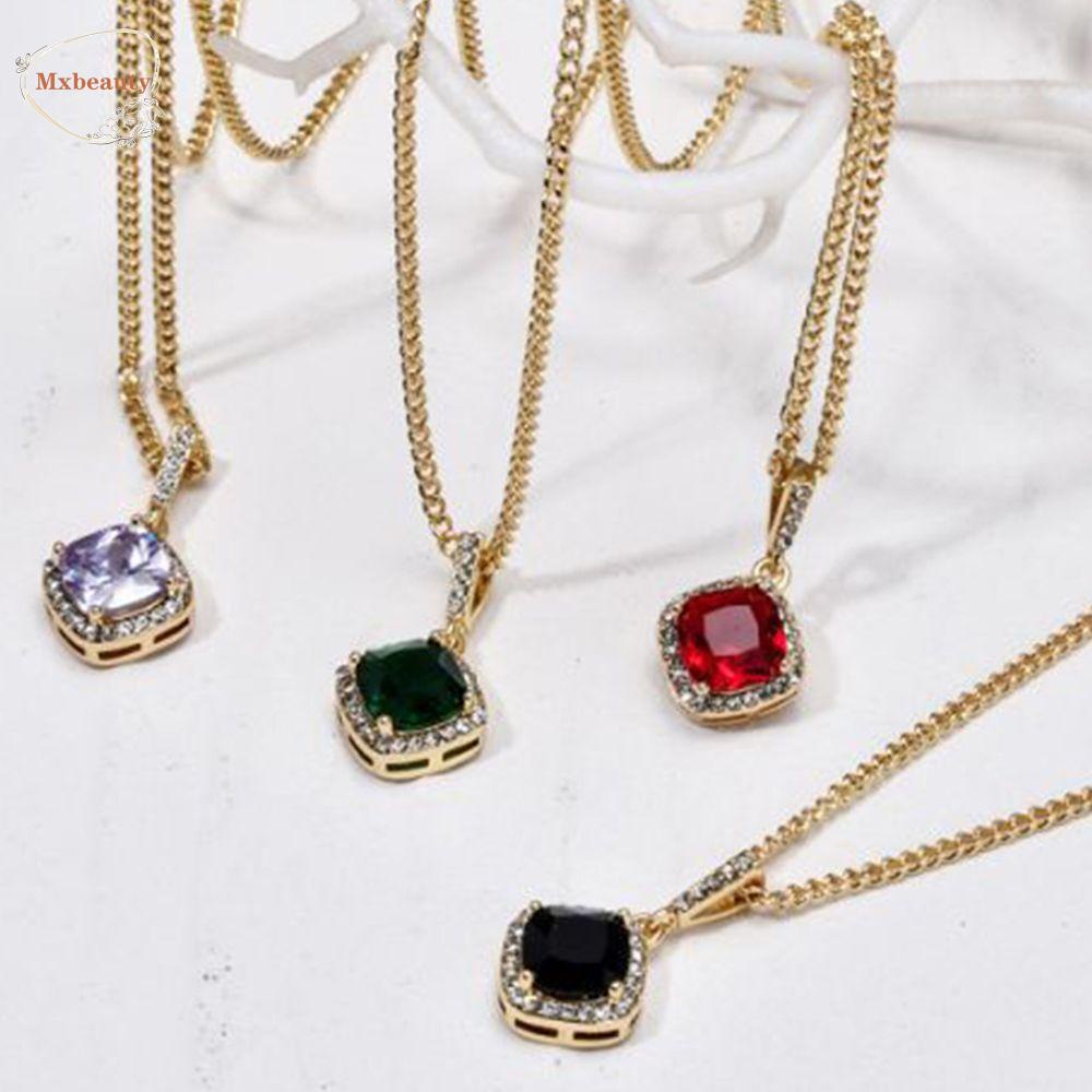 Mxbeauty Kubus Zirkon Kalung Kreatif Hip Hop Gadis Hadiah Geometris Persegi Choker Permata Sederhana Gaya Korea Kalung