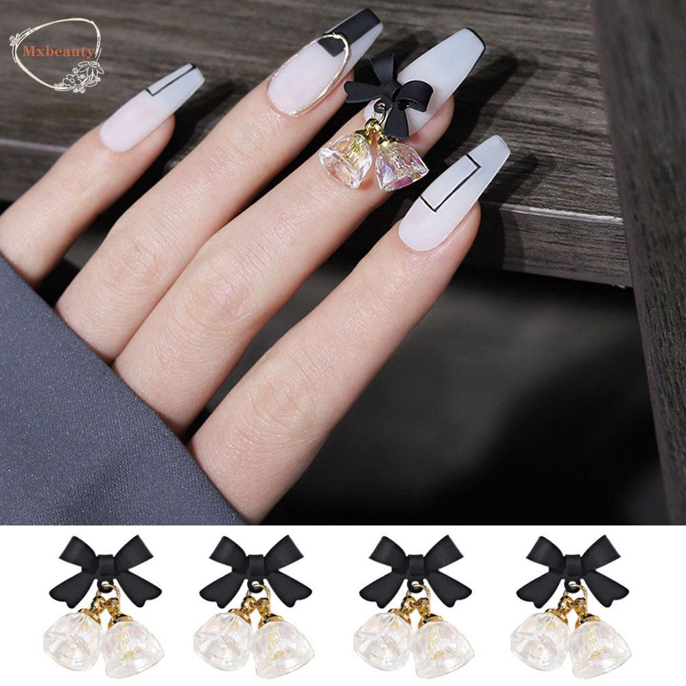 Mxbeauty Perhiasan Nail Art Halus Mewah Mengkilap 3D Bownot Nail Rhinestones