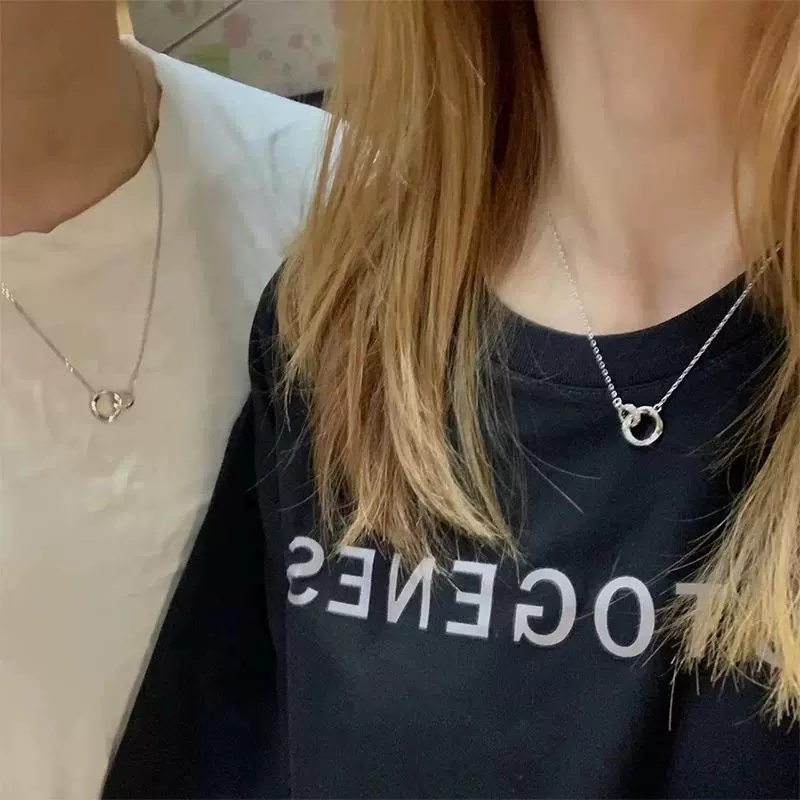 Roselife Mobius Bulat Lingkaran Loop Kalung Untuk Wanita Pria Chic Jatuh Cinta Cincin Pesona Perak Kaitan Rantai Kalung Pecinta Perhiasan