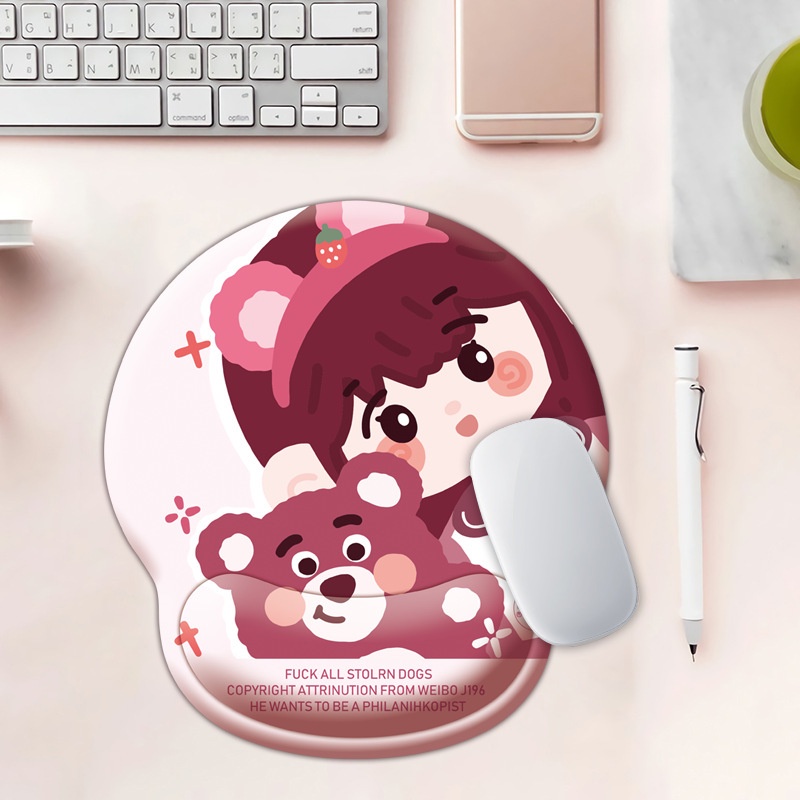 Seri Warna Putih Strawberry Bear Mouse Pad Silicon Turbus Type INS Anti -Schiping Mouse Pad Silicon Wiring Kabel Mouse Pad