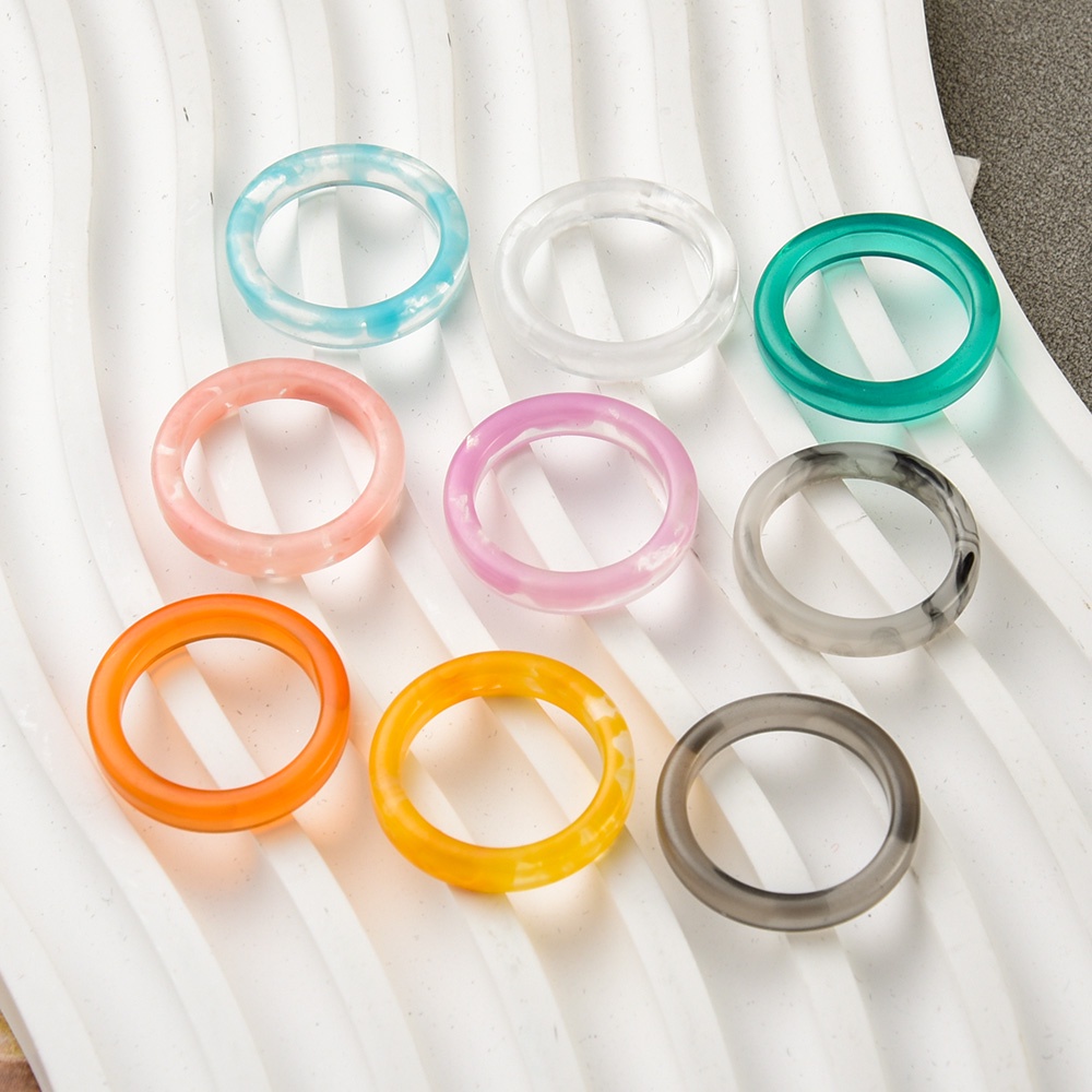 1 Pc Retro Resin Sederhana Cincin Korea Trendi Jari Cincin Warna-Warni Gradien Transparan Cincin Smudge-dyed Round Rings Y2K Wanita Aksesoris Fashion