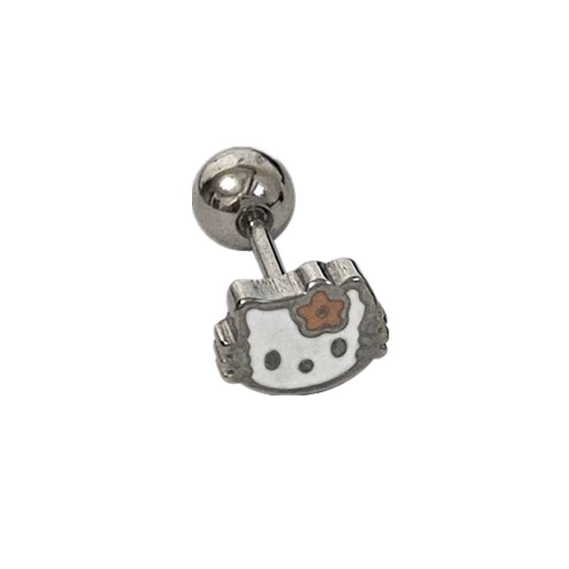 Ahellogirl Anting Tusuk Motif Kartun Lucu KT Kucing Tidak Luntur Bahan Titanium Steel Untuk Wanita