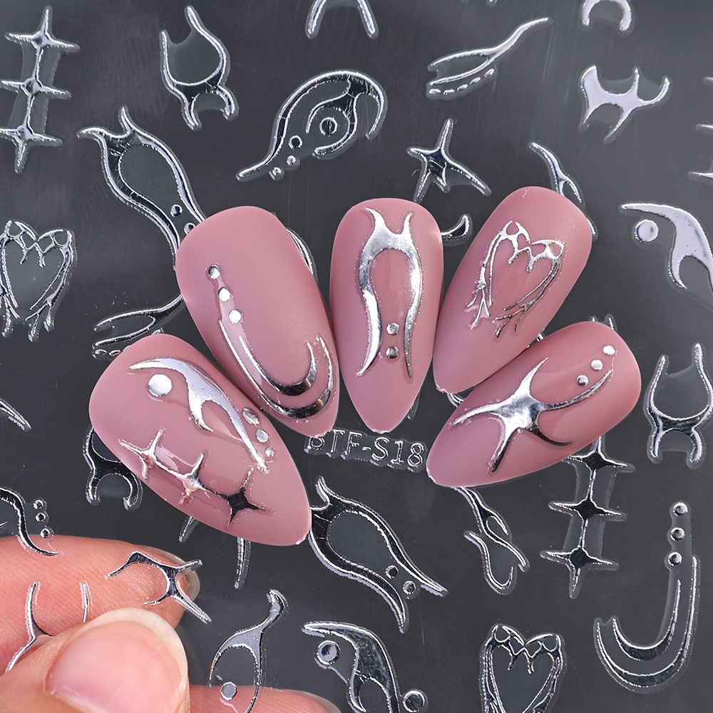 Minimalis Ins Angin Laser Api Peningkatan Kuku Stiker DIY Nail Art Shiny Sticker 3D Garis Geometris Tekstur Stiker Kuku