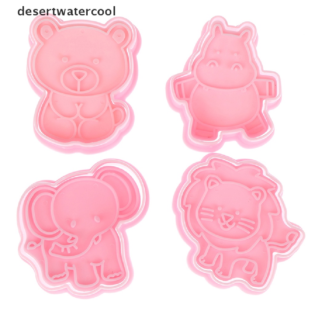 Deid 4Pcs/set Kartun Gajah Singa Kuda Nil Beruang Hewan Cookie Cutter Biskuit Baking Buah Dapur Kue Cetakan Alat Embos Pring Fondant Kue Pastry Mold Martijn