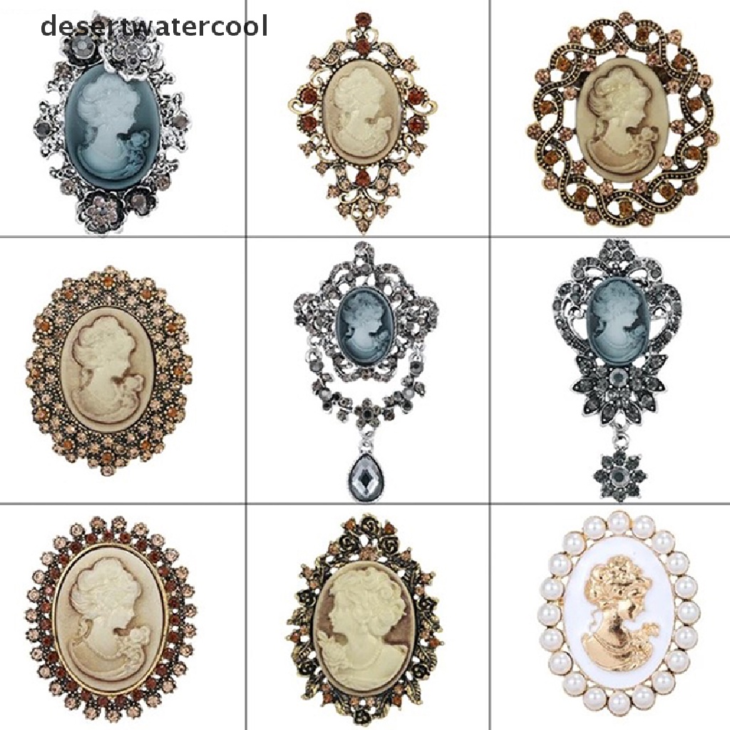 Deid Bros Vintage Kristal Berlian Imitasi Cameo Untuk Wanita Queen's Cameo Beauty Martijn