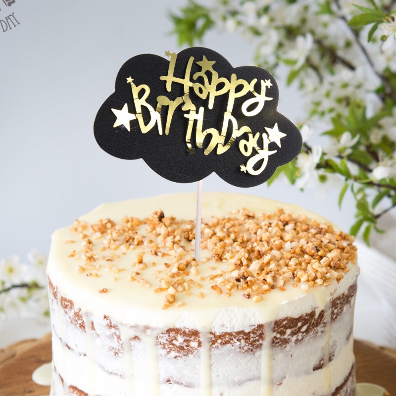 Topper Kue Happy Birthday Warna-Warni/Sisipan Cupcake Bentuk Awan/Perlengkapan Dekorasi Kue Pesta Ulang Tahun