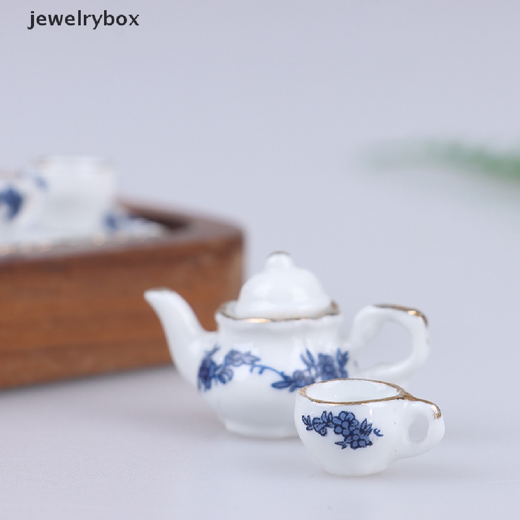 [jewelrybox] 6 Pcs Rumah Boneka Miniatur Peralatan Makan Porcelain Tea Set Piring Cangkir -Motif Bunga Butik