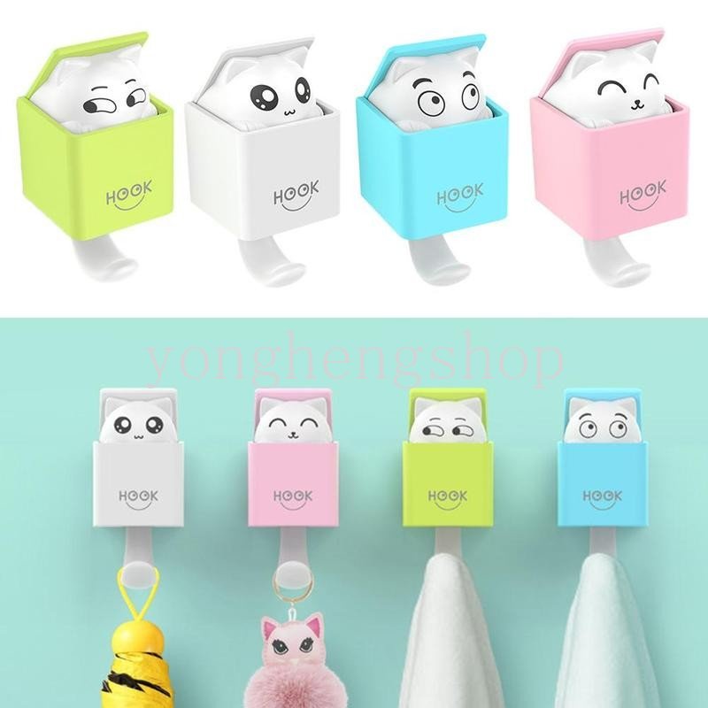 Kreatif Lucu Tersembunyi Kucing Kait Pakaian Topi Syal Kunci Rak Bebas Pukulan Dinding Rak Gantung Payung Mantel Handuk Pemegang Gantungan Multifungsi Serba Serbi Organizer Hook