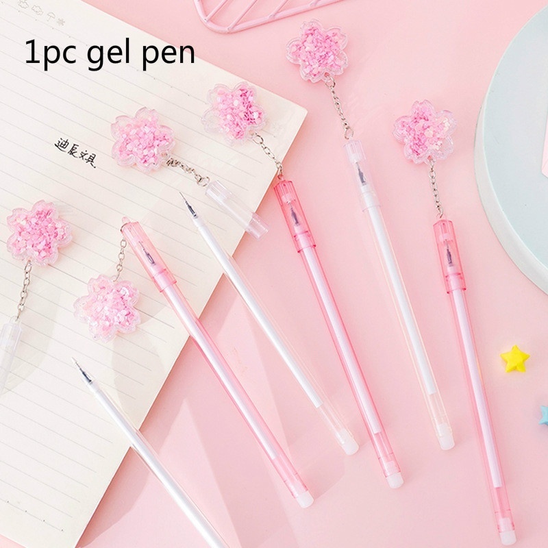 1pc Pena Gel Liontin Sakura Payet Segar Kecil Yang Lucu Pen Penandatanganan Untuk Perlengkapan Alat Tulis Kantor Sekolah Siswa