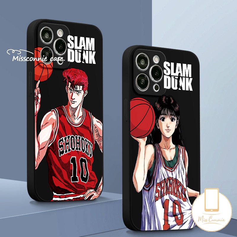 IPHONE Cute Couple Sakuragi Hanamichi Haruko Akagi Phone Case Kompatibel Untuk Iphone7 6S 86 Plus XR 11 14 13 12 Pro Max X XS Max SE 2020 Kartun Anime Slam Dunk Tepi Lurus Soft Cover