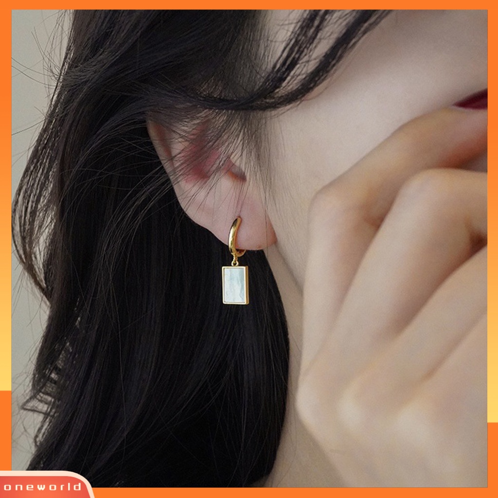 [ONE] 1pasang Wanita Huggie Earrings Anti Alergi Luster Geometris Bentuk Oblong Warna Kontras Dekorasi Telinga Stainless Colorfast Lady Hanging Earrings Ear Jewelry