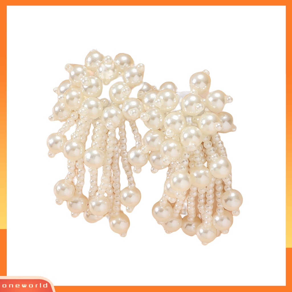 [EONE] 1pasang Anting Menjuntai Kepribadian Berlebihan Multi-layer Berlapis Mutiara Imitasi Ear Stud Anting Rumbai Aksesoris Fashion