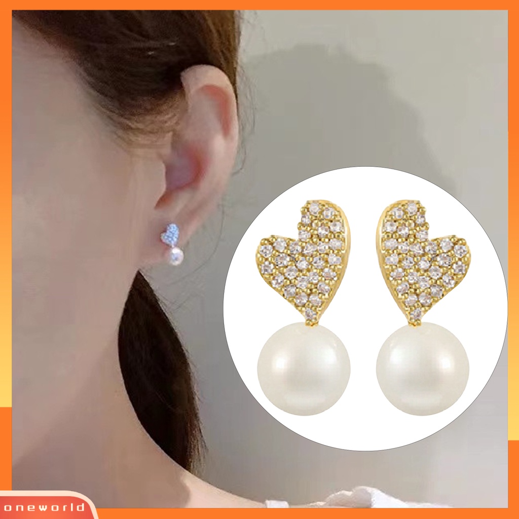 [EONE] 1pasang Ear Studs Dainty Elegan Gaya Perancis Temperamen Retro Hadiah Mini High Gloss Mutiara Imitasi Cinta Hati Wanita Anting Perhiasan Aksesoris