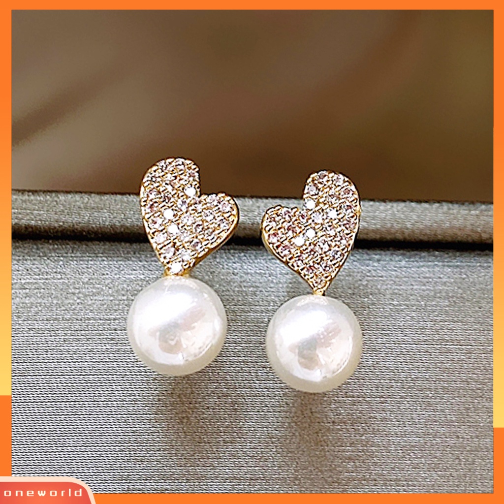[EONE] 1pasang Ear Studs Dainty Elegan Gaya Perancis Temperamen Retro Hadiah Mini High Gloss Mutiara Imitasi Cinta Hati Wanita Anting Perhiasan Aksesoris