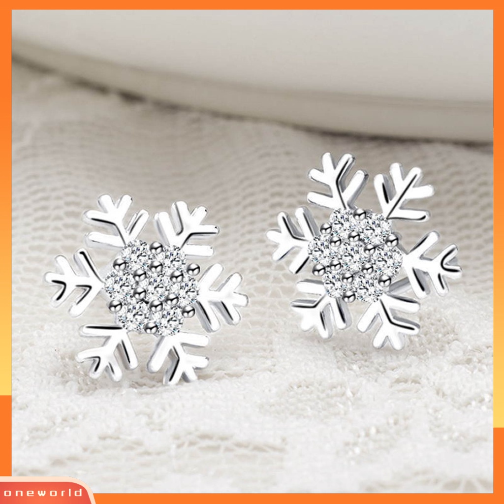 [EONE] 1pasang Ear Studs Elegan Geometris Mengkilap Berlian Imitasi Bertatahkan Berkilau Berdandan Hadiah Natal Wanita Snowflake Stud Earrings Perhiasan Pakaian Sehari-Hari