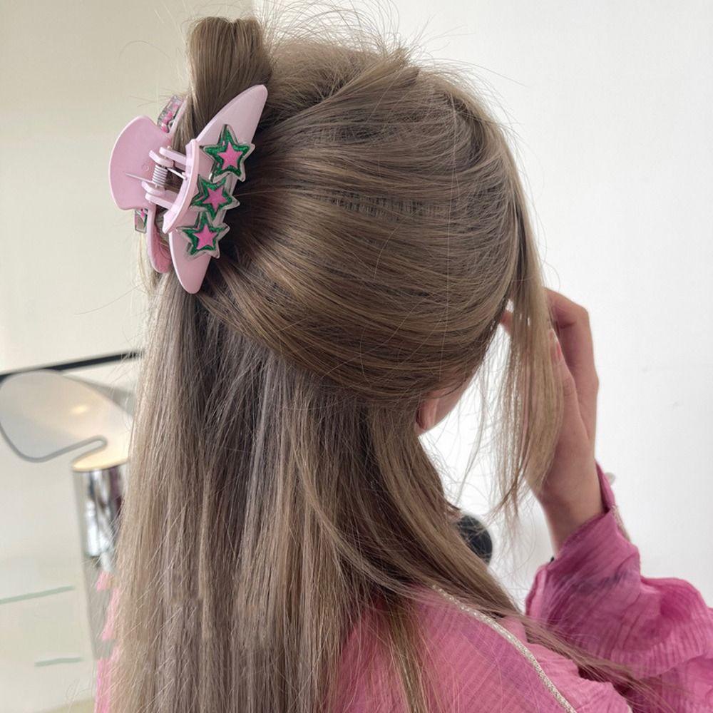 Rebuy Star Hair Claw Elegan Fashion Hiasan Kepala Rambut Manis Kepiting Klip Bintang Lima Permen Warna Gadis Jepit Rambut Ponytail Holder Korea Hair Clips