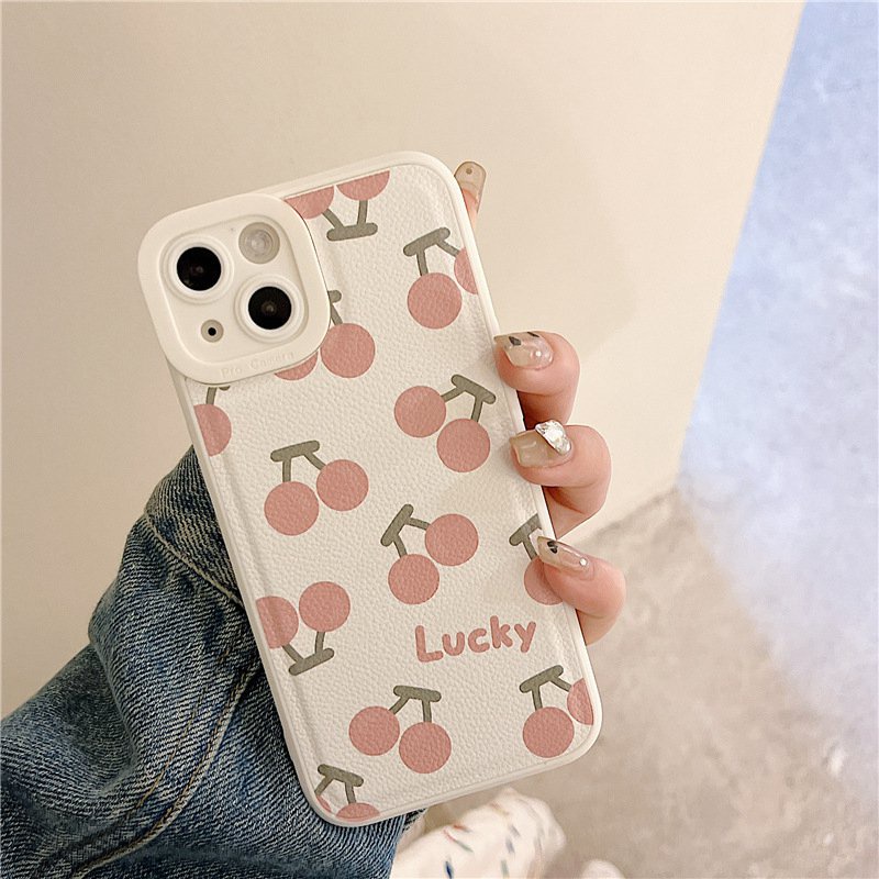 Leather Nice Pink Cherry Soft Silicon Case HP iP iPhone 7 8 14 + Plus SE 2020 X XS XR Max 11 12 13 Pro Max New FTD Casing Apple