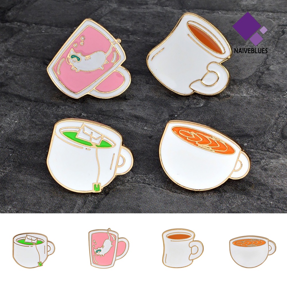 &lt; Naiveblues &gt; 4Pcs Cangkir Teh Kopi Enamel Bros Pin Lencana Jeans Kerah Set