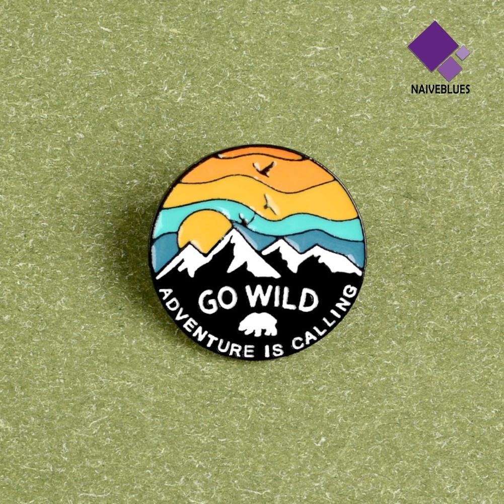 &lt; Naiveblues &gt; Unisex GO WILD Sunset Salju Gunung Burung Bros Pin Jaket Lencana